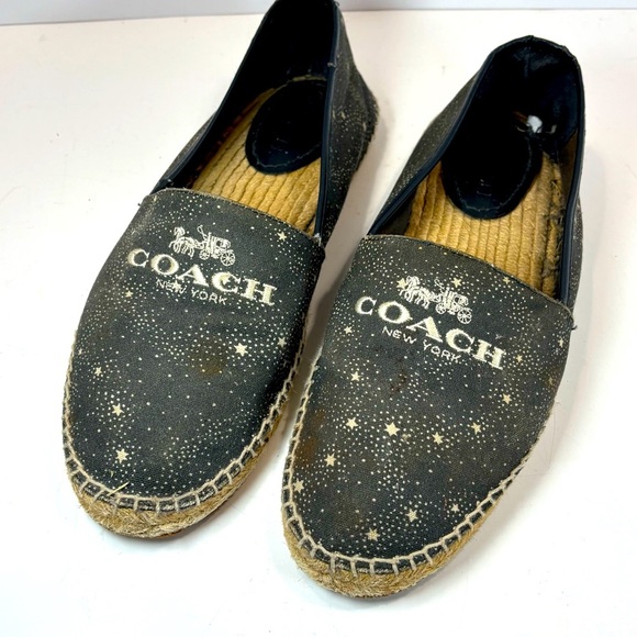 Coach Women's Blue Canvas White Stars Signature Espadrille Flats Size 10 B G3772 - Picture 1 of 7